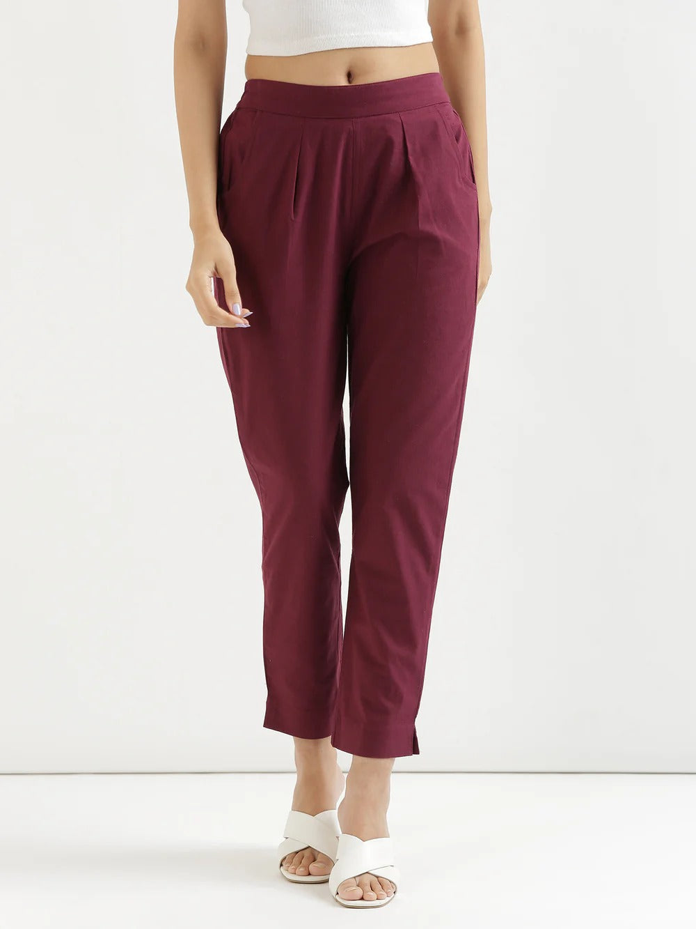 Wine Everyday Solid Airy Linen Cotton Pant