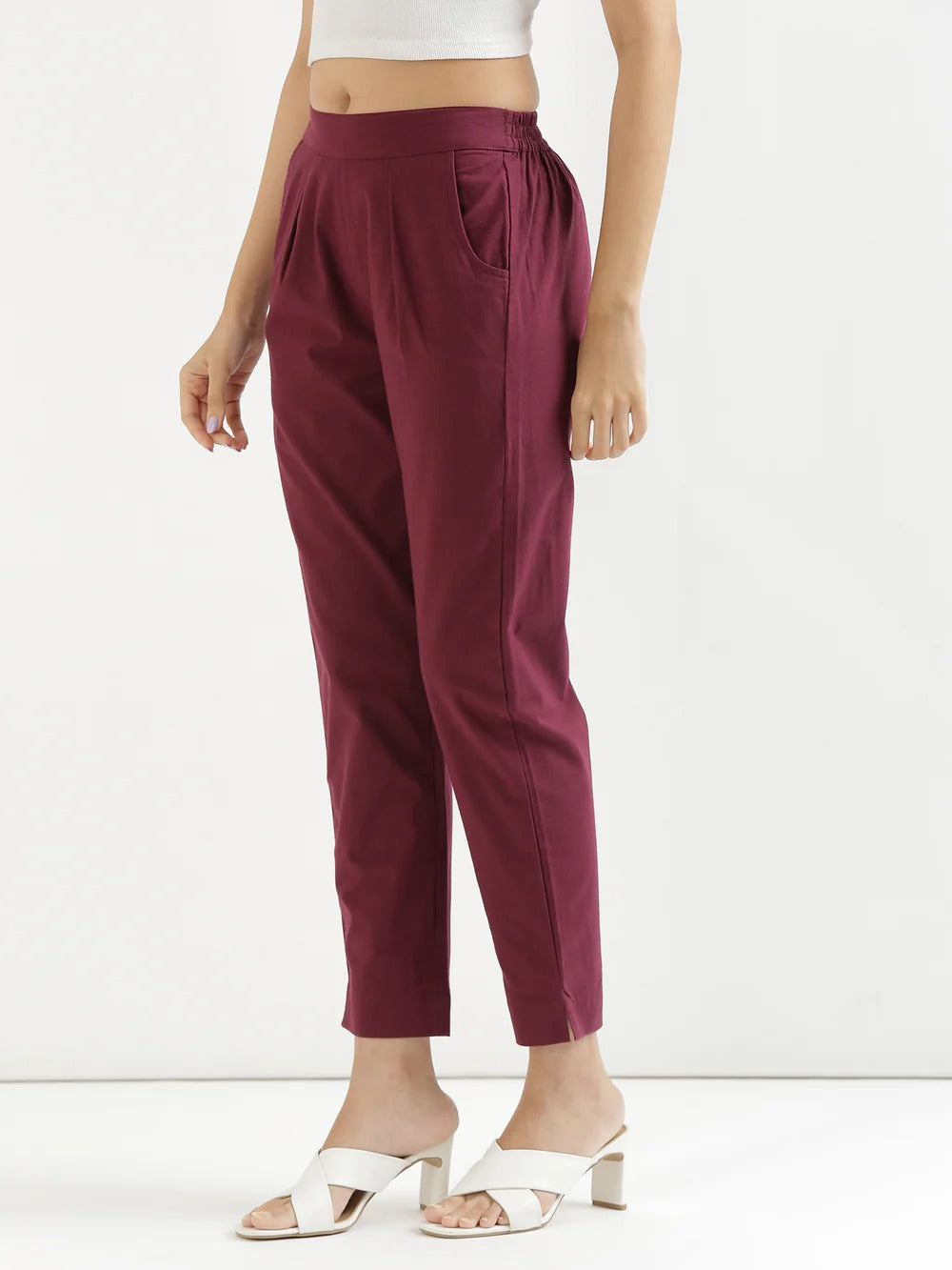 Wine Everyday Solid Airy Linen Cotton Pant