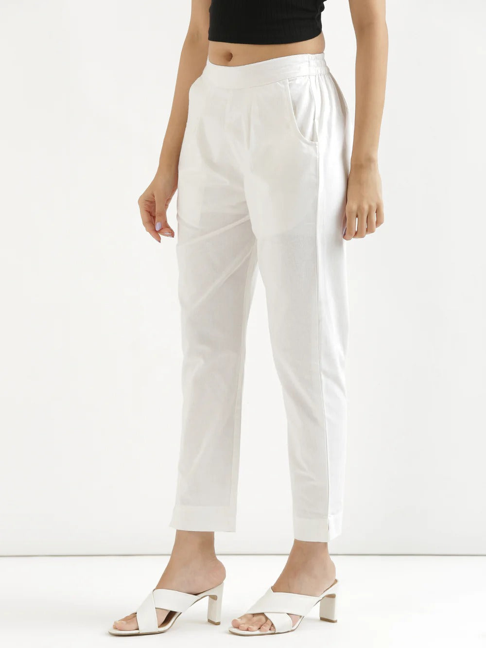 White Everyday Solid Airy Linen Cotton Pant