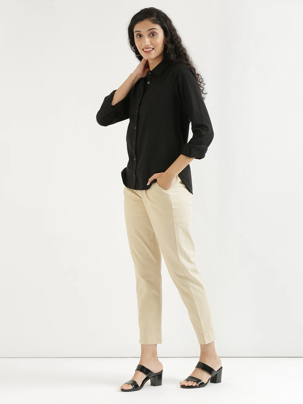 Black Airy Solid Linen Comfortable Short Kurta
