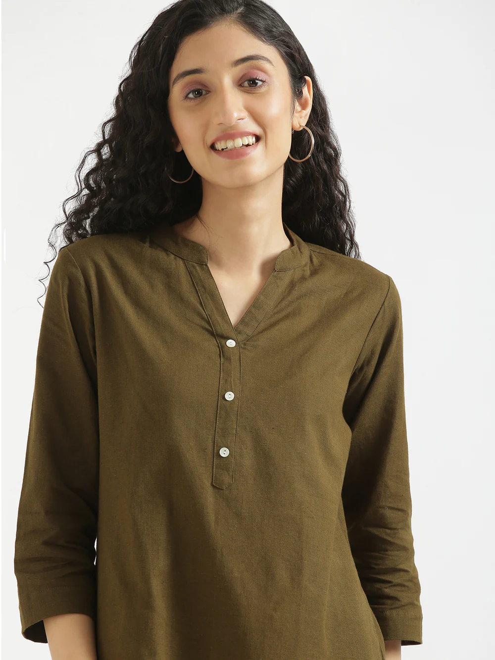 Olive Green Airy Solid Linen Comfortable Short Kurta