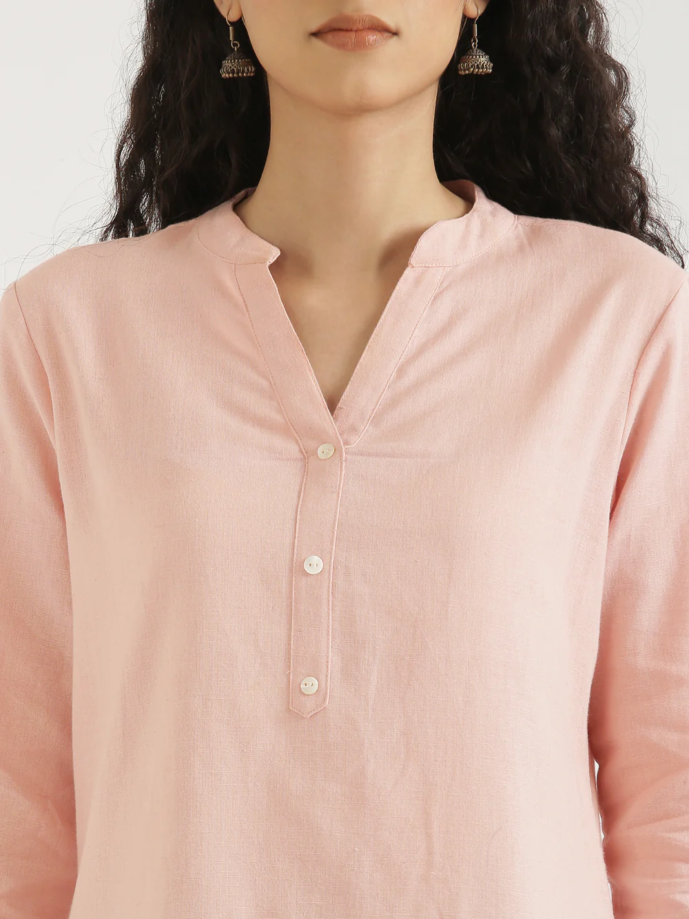 Salmon Pink Airy Solid Linen Comfortable Short Kurta